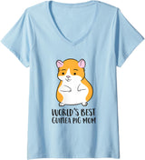 Cute Guinea Pig Gifts Womens Guinea Pig Mama World's Best Guinea Pig Mom V-Neck T-Shirt - Baby Blue