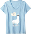 Funny & Cute Llama Gifts by OMG Womens Sup No Drama Llama Alpaca V-Neck T-Shirt - Baby Blue