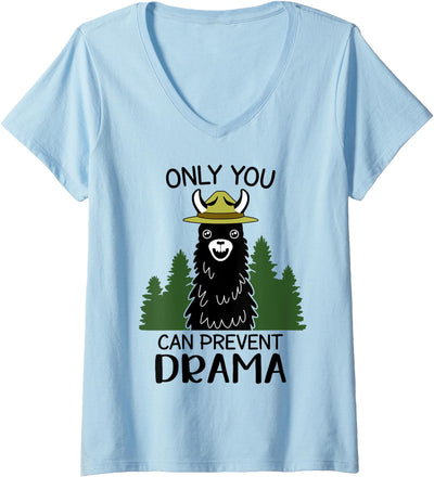 Llama Camping Womens Only You Can Prevent Drama Llama Funny Llama V-Neck T-Shirt
