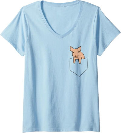 Womens Funny Pig In A Pocket Kids Pocket Pig V-Neck T-Shirt