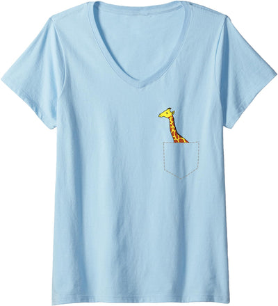 Womens Cute Giraffe in Bag Cool Large Giraffe Large V-Neck T-Shirt