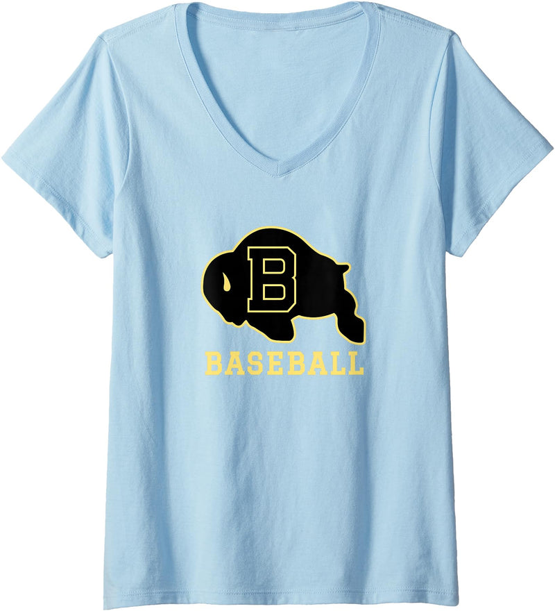 Buffalo High School, Buffalo, WY 82834 Women's Buffalo High School WY Logo Baseball V-Neck T-Shirt - Baby Blue