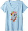 PelicanWild Womens Australian Gift - Cute Koala Bear V-Neck T-Shirt - Baby Blue