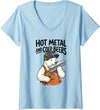 Welder Bear Humor Studio Women's Hot and Cold Beers Humor Dad Joke Polar Bear Welder Welding V-Neck T-Shirt - Baby Blue