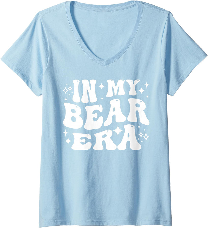 AddictiveDesignsCo Animal Merch Women's In My Bear Era School Mascot Spirit Wildlife Animal Love V-Neck T-Shirt - Baby Blue