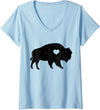 We Love Bison Womens Bison Lover American Buffalo National Park Souvenir Vintage V-Neck T-Shirt - Baby Blue