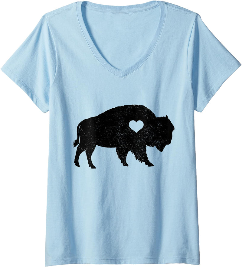 We Love Bison Womens Bison Lover American Buffalo National Park Souvenir Vintage V-Neck T-Shirt - Baby Blue