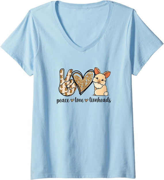 Women's Cute Womens Girls Kawaii Peace Love Lionhead Rabbit Hoodie in Baby Blue