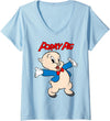 Womens Looney Tunes Porky Pig Vintage Portrait V-Neck T-Shirt - Baby Blue