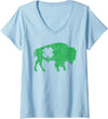 Buffalo - St Patricks Day Funny Women's Buffalo - Shamrock St. Patrick's Day Saint Paddy's V-Neck T-Shirt - Baby Blue