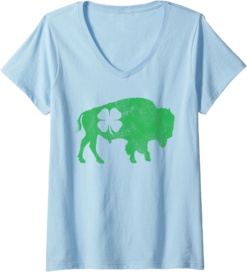 Buffalo - St Patricks Day Funny Women's Buffalo - Shamrock St. Patrick's Day Saint Paddy's V-Neck T-Shirt - Baby Blue