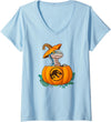 Women's Jurassic World Halloween Dinosaur Pumpkin Logo V-Neck T-Shirt - Baby Blue