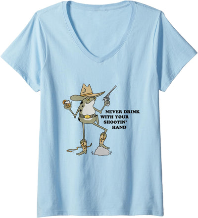 Womens Never Drink With Your Shooting Hand Frog Quote V-Neck T-Shirt