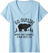 Camping Lover Tee Shirt Women's Go Outside Worst Case Scenario a Bear Kills You Funny Shirt V-Neck T-Shirt - Baby Blue