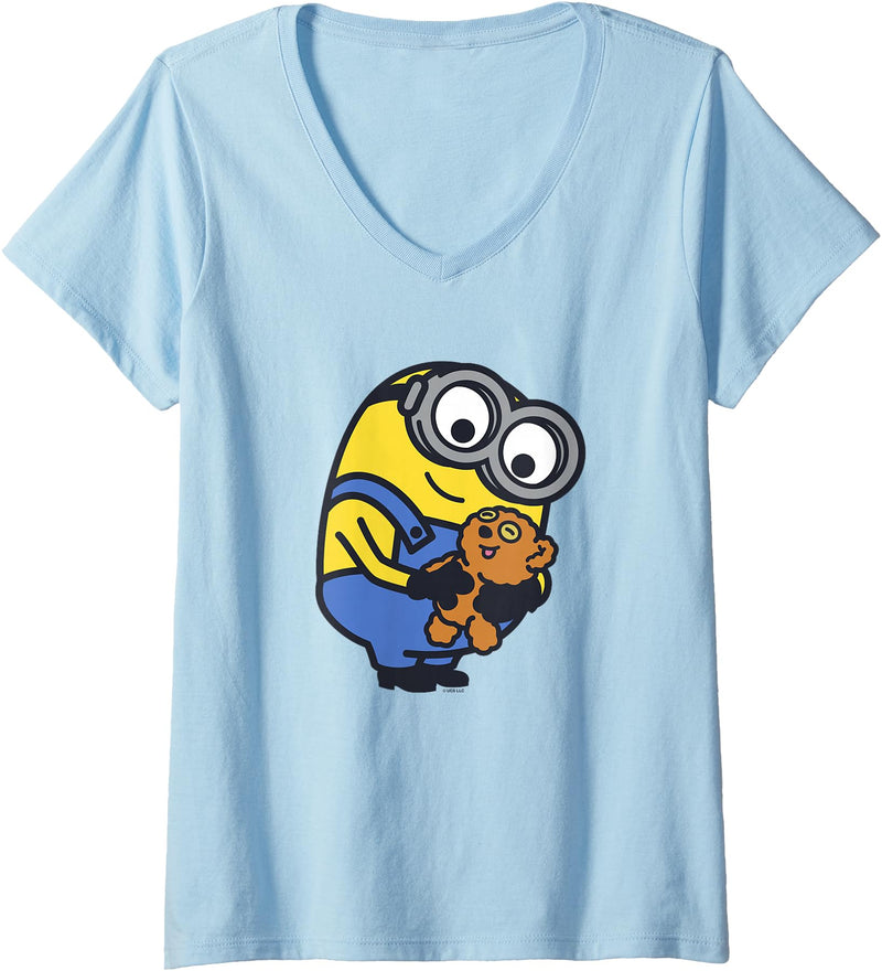 Women's Despicable Me Minions Favorite Teddy Bear Portrait V-Neck T-Shirt - Baby Blue