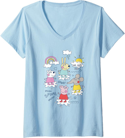 Splish Splash Splosh Friends Playing In Puddles V-Neck T-Shirt