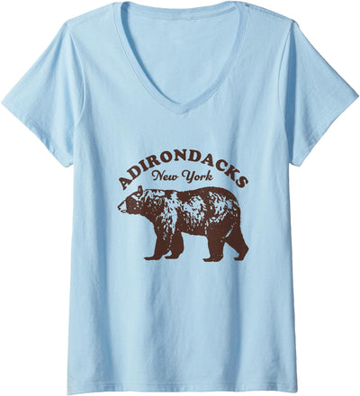 Womens Adirondacks NY Bear Retro Vintage Style Hiking Mountains Men V-Neck T-Shirt