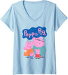 Womens Peppa Pig 20th Anniversary Whole Family Portrait V-Neck T-Shirt - Baby Blue