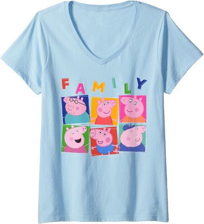 Womens Peppa Pig Family Box Up V-Neck T-Shirt