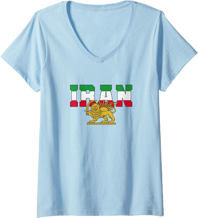 Women's Free Iran Lion and Sun Flag – Persian Heritage Symbol Design V-Neck T-Shirt