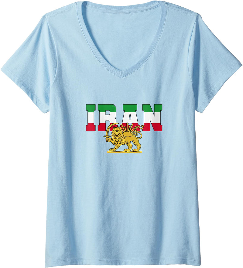 iran flag, Shir-o-Chorshid, Persian Lion and Sun Women's Free Iran Lion and Sun Flag – Persian Heritage Symbol Design V-Neck T-Shirt - Baby Blue