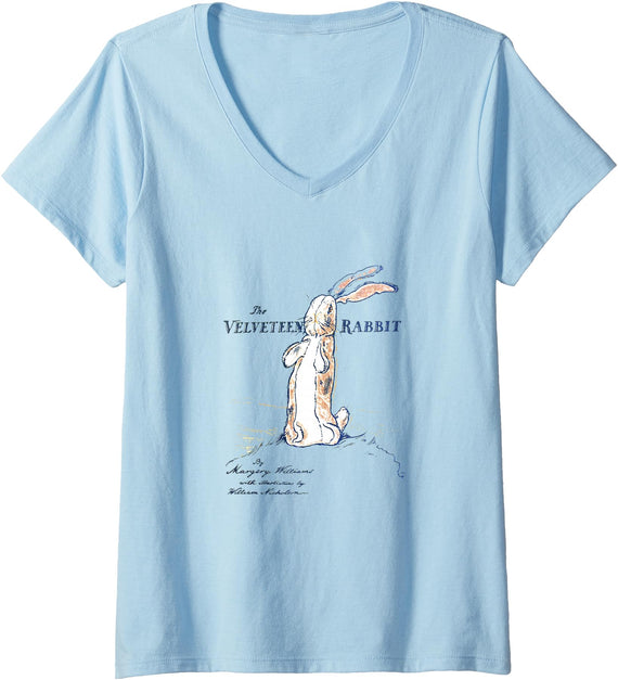 Womens Stuffed Rabbit the Velveteen Rabbit, Margery V-Neck T-Shirt in Baby Blue