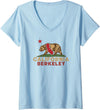 California Bear Vintage Berkeley West Coast Women's Berkeley California Vintage Bear Retro State Pride V-Neck T-Shirt - Baby Blue