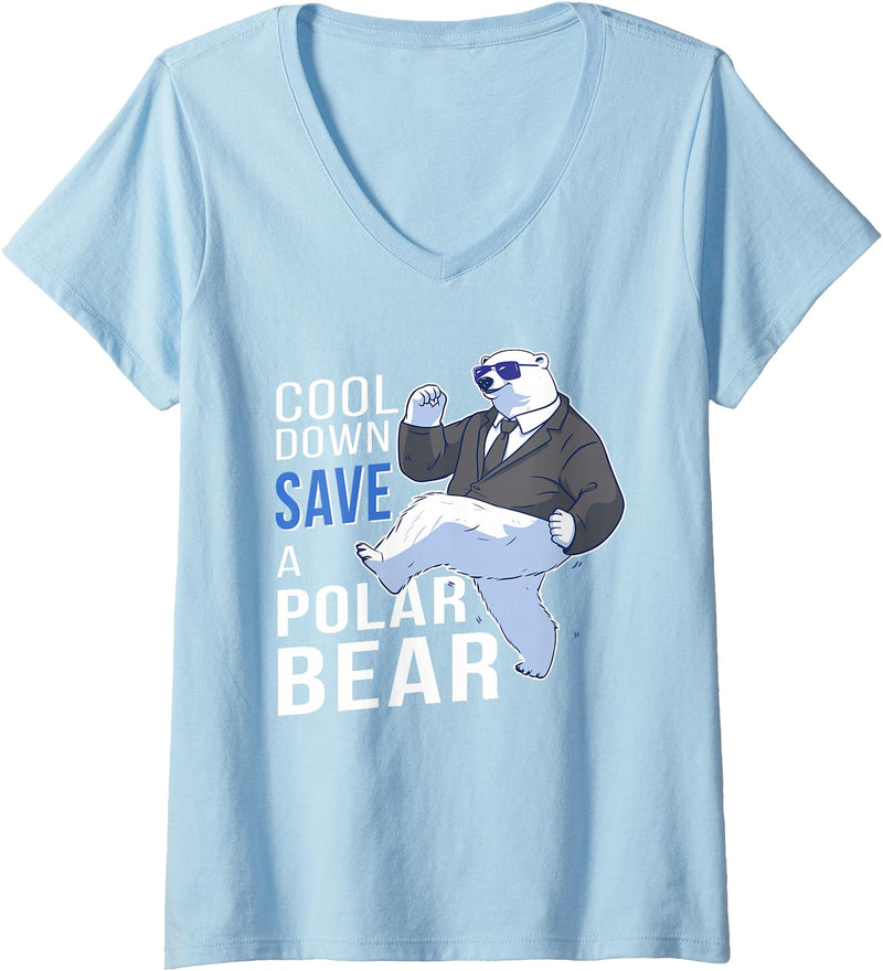 Polar Bear Apparel Women's Save The Polar Bear Cool Arctic Lover V-Neck T-Shirt - Baby Blue