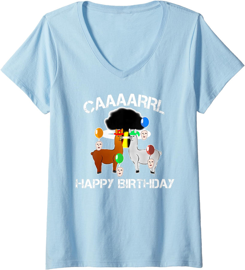 llama shirt collection by Jean Olivier Womens funny llama with hats lama with hat carl funny birthday V-Neck T-Shirt - Baby Blue