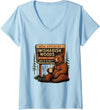 Funny Bear Woods Vintage Art Women's I Wish A Bish Woods Funny Bear Vintage Design V-Neck T-Shirt - Baby Blue