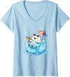 Cool Polar Bear Summer Ice Cube Relax Women's Chill Polar Bear On Ice Cube Summer Vacation V-Neck T-Shirt - Baby Blue
