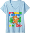 Cute Cartoon Bear Matching Family Outing for Kids Womens We're Going on a Bear Hunt I'm Not Scared Playful Kids Cute V-Neck T-Shirt - Baby Blue
