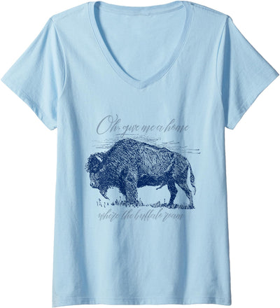 80 Lady Womens Give Me a Home Where the Buffalo Roam V-Neck T-Shirt