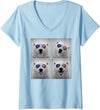 Retro Polar Bear USA July Fourth Photo Booth Women's Polar Bear 4th of July US American Flag Patriotic V-Neck T-Shirt - Baby Blue