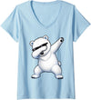 Cool Dabbing Polar Bear Women's Fun Dabbing Polar Bear Cool Stylish Dab Dance Bear V-Neck T-Shirt - Baby Blue