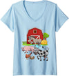 Farmer Funny Farm Animal Lover Gift Womens Donkey Pig Chicken Cow Agriculture Farm Animal V-Neck T-Shirt - Baby Blue