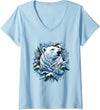Arctic Polar Bear Winter Snowflakes Women's Christmas Polar Bear Wreath Ice Crystals V-Neck T-Shirt - Baby Blue
