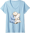 Funny Sleepy Polar Bear Pajama Women's Polar Bear Sleeping in Cute Pajamas Sleep V-Neck T-Shirt - Baby Blue