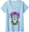 Lion Shirts JG Womens Lion Face Shirt Cool Zoo Animals V-Neck T-Shirt - Baby Blue