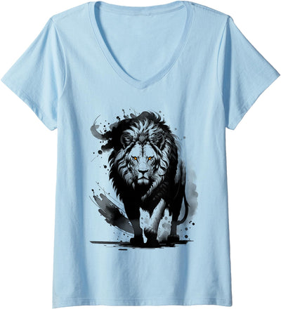 Women's Stylish and Fashionable Lion Artistic Design V-Neck T-Shirt