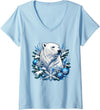 Arctic Polar Bear Snowflake Winter Christmas Women's Christmas Polar Bear Snowflakes Winter Ornaments V-Neck T-Shirt - Baby Blue