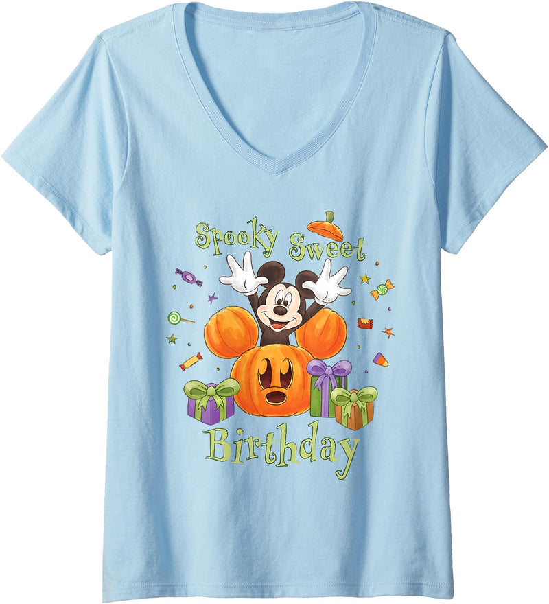 Women's Disney Mickey Mouse Halloween Spooky Sweet Birthday Party V-Neck T-Shirt - Baby Blue