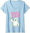 Cute Kawaii Classic Goodbye Childrens Rhyming Game Women's Take Care Polar Bear Happy Funny Last Day of School Summer V-Neck T-Shirt - Baby Blue