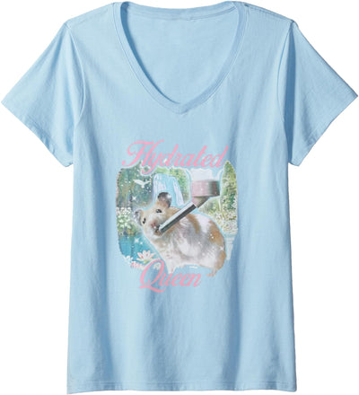 Women's Hydrated Queen Hamster Funny Aesthetic Soft Girl Pet Gift V-Neck T-Shirt