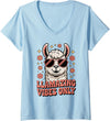Funny Llama Lover Vintage Sunglasses Womens Funny Llama Vintage 70s 80s Floral Llamazing Vibes V-Neck T-Shirt - Baby Blue