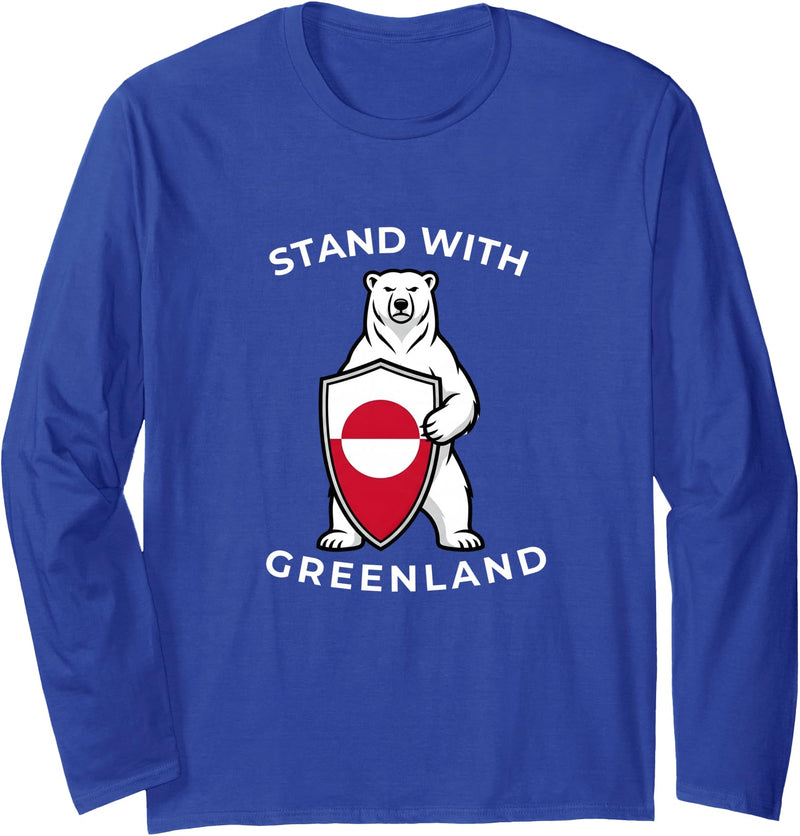 NANKANDOIT Not For Sale Kalaallit Greenlanders Stand with Greenland Polar Bear Shield Solidarity Flag Long Sleeve T-Shirt - Royal Blue