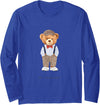 Bahaa's Tee Cool Teddy Bear Happy Quotes Illustration Graphic Designs Long Sleeve T-Shirt - Royal Blue