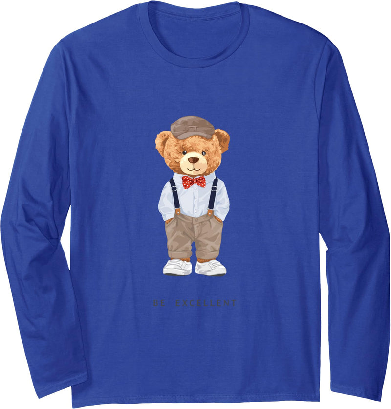 Bahaa's Tee Cool Teddy Bear Happy Quotes Illustration Graphic Designs Long Sleeve T-Shirt - Royal Blue