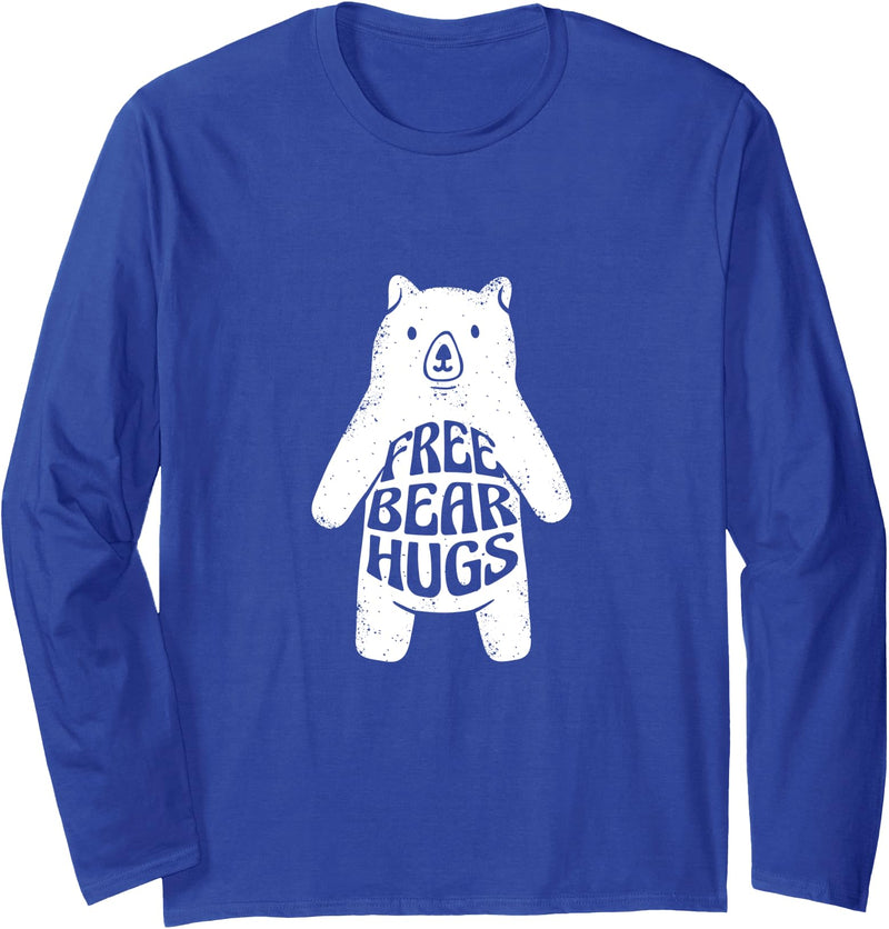 Funny Hugs for Free / Hugger Bear Gifts & Apparel Free Bear Hugs / Cute White Hand-Drawn Polar Bear Hug Long Sleeve T-Shirt - Royal Blue
