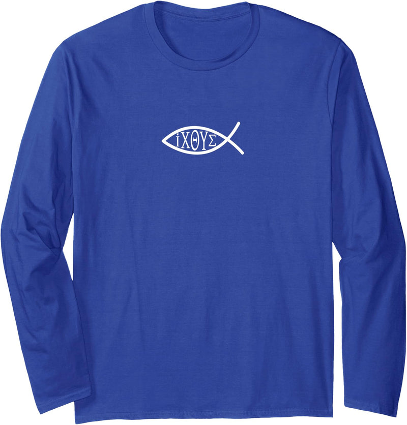 Ichthys Greek Christian Design Christian Fish Ichthys Ichthus Greek Letters IXOYE Men Women Long Sleeve T-Shirt - Royal Blue